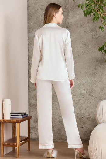 Pierre Cardin Saten Biyeli Pijama Takımı 1200 Ekru resmi