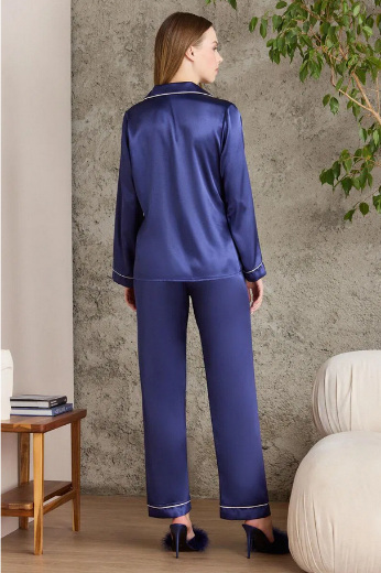Pierre Cardin Saten Biyeli Pijama Takımı 1200 navy resmi