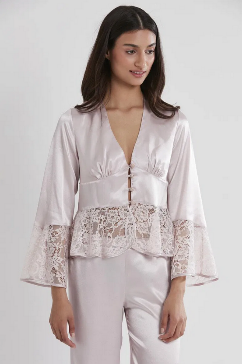 Pierre Cardin Saten Dantelli Pijama Takımı 1100 Pudra resmi