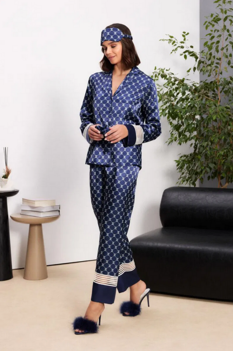 Pierre Cardin Saten Dantelli Pijama Takımı 1320 Mavi resmi