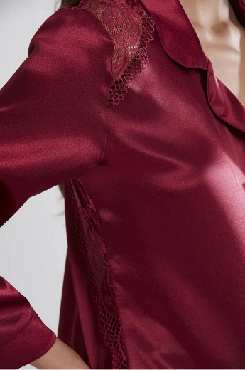 Pierre Cardin Saten Dantelli Pijama Takımı 1438 Bordo resmi