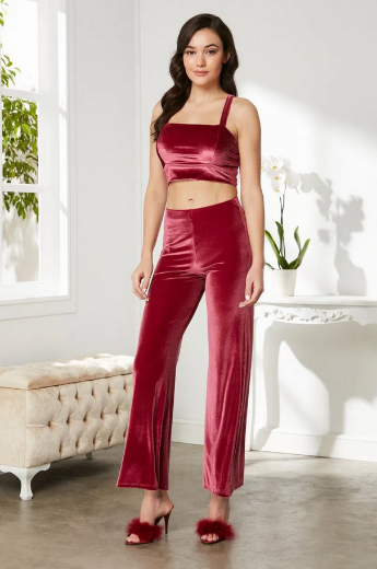 Pierre Cardin Kadife Saten 3'lü Pijama Takımı 2050 Bordo resmi