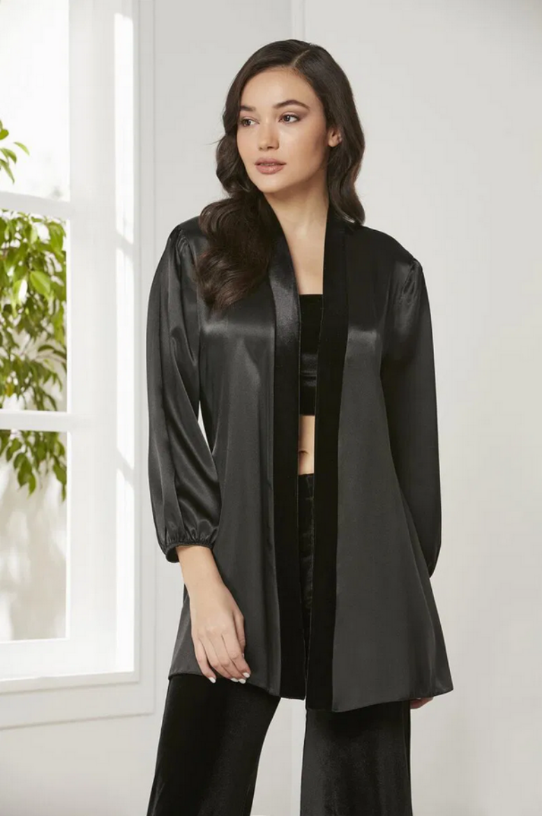 Pierre Cardin Kadife Saten 3'lü Kadın Pijama Takımı 2050 Siyah resmi