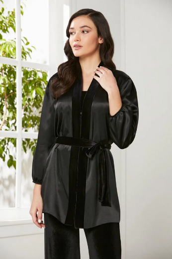 Pierre Cardin Kadife Saten 3'lü Kadın Pijama Takımı 2050 Siyah resmi