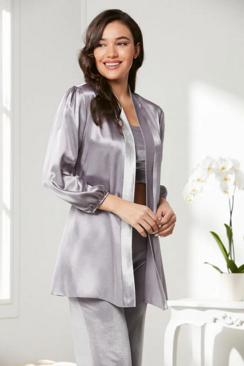 Pierre Cardin Kadife Saten 3'lü Pijama Takımı 2050 Rose resmi