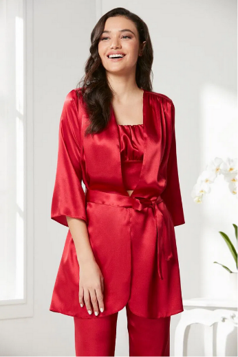 Pierre Cardin Saten 3'lü Pijama Takımı 2075 Kırmızı resmi