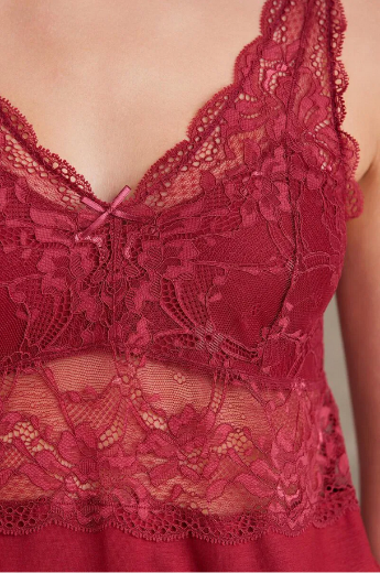 Pierre Cardin Dantelli Penye 3'lü Pijama Takımı 2810 Bordo resmi