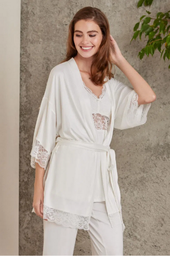 Pierre Cardin Dantelli Penye 3'lü Pijama Takımı 2810 Ekru resmi