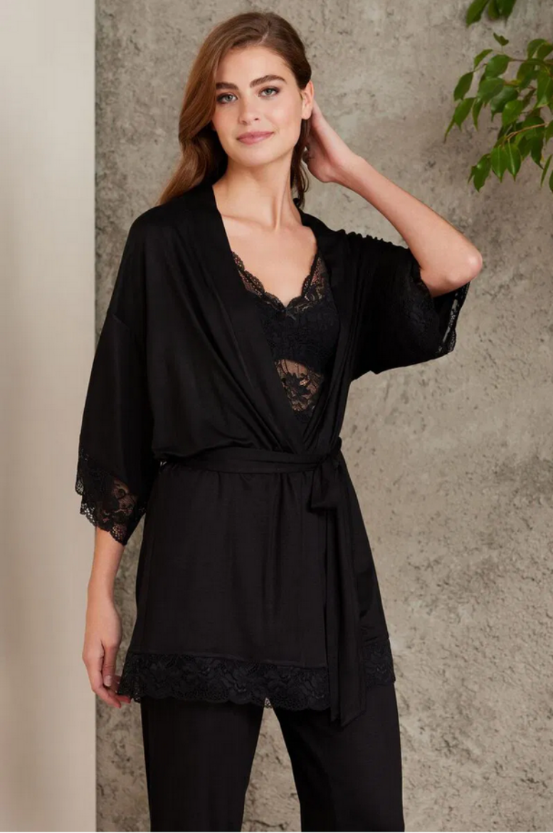 Pierre Cardin Dantelli Penye 3'l Pijama Takımı 2810 Siyah resmi