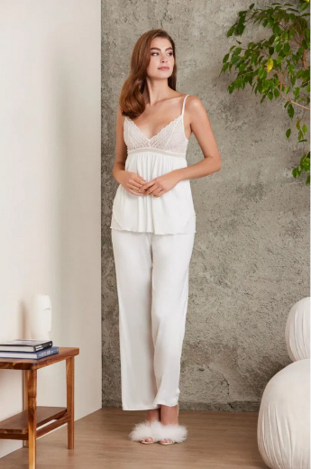 Pierre Cardin Dantelli Penye 3'lü Pijama Takımı 2820 Ekru resmi