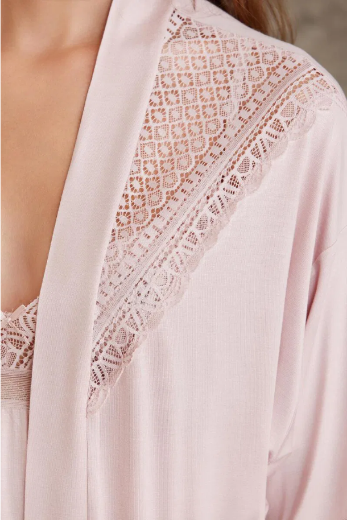 Pierre Cardin Dantelli Penye 3'lü Pijama Takımı 2820 Pudra resmi