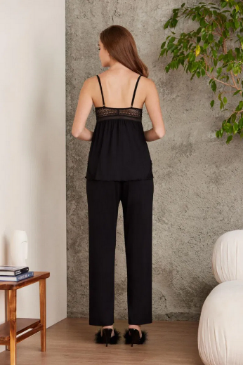 Pierre Cardin Dantelli Penye 3'lü Pijama Takımı 2820 Siyah resmi