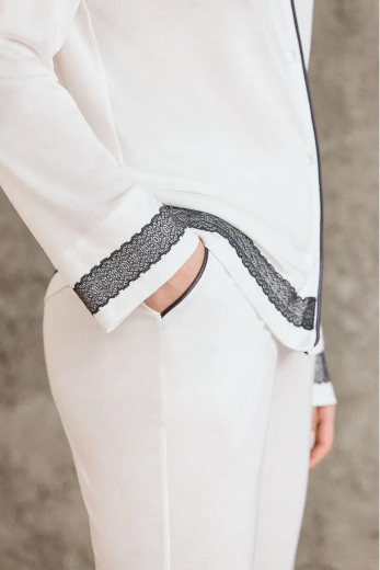 Pierre Cardin Penye Biyeli Dantelli Pijama Takımı 2200 Ekru resmi