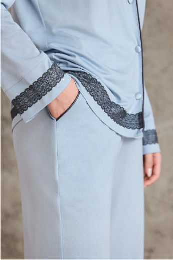 Pierre Cardin Penye Biyeli Dantelli Pijama Takımı 2200 Mist resmi