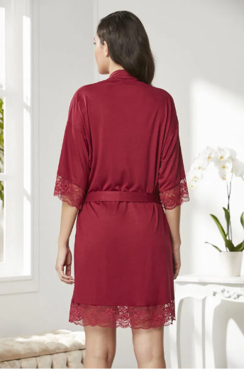 Pierre Cardin Penye Dantelli Gecelik ve Sabahlık Takım 4020 Bordo resmi