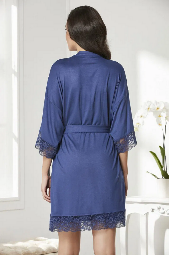 Pierre Cardin Penye Dantelli Gecelik ve Sabahlık Takım 4020 Lacivert resmi