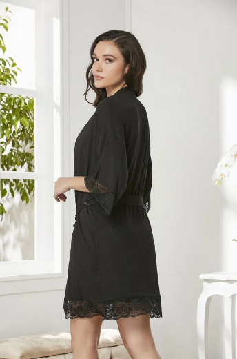 Pierre Cardin Penye Dantelli Gecelik ve Sabahlık Takım 4020 Siyah resmi