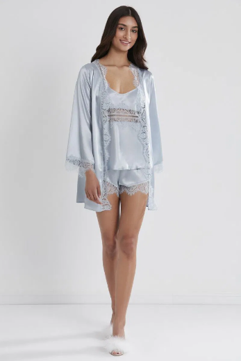 Pierre Cardin Saten Dantelli 3'lü Sabahlık Takım 2490 Mist resmi