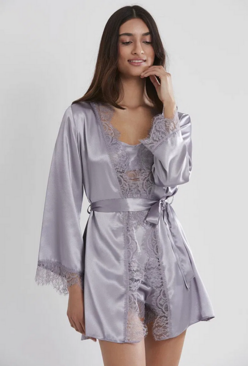 Pierre Cardin Saten Dantelli 3'lü Sabahlık Takım 2490 Royal resmi