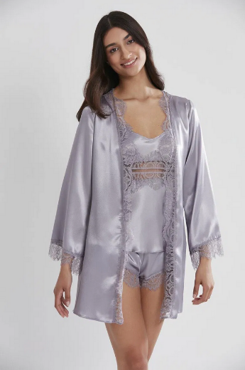 Pierre Cardin Saten Dantelli 3'lü Sabahlık Takım 2490 Royal resmi