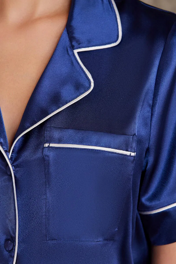 Pierre Cardin Saten Biyeli Pijama Takımı 1205 Lacivert resmi