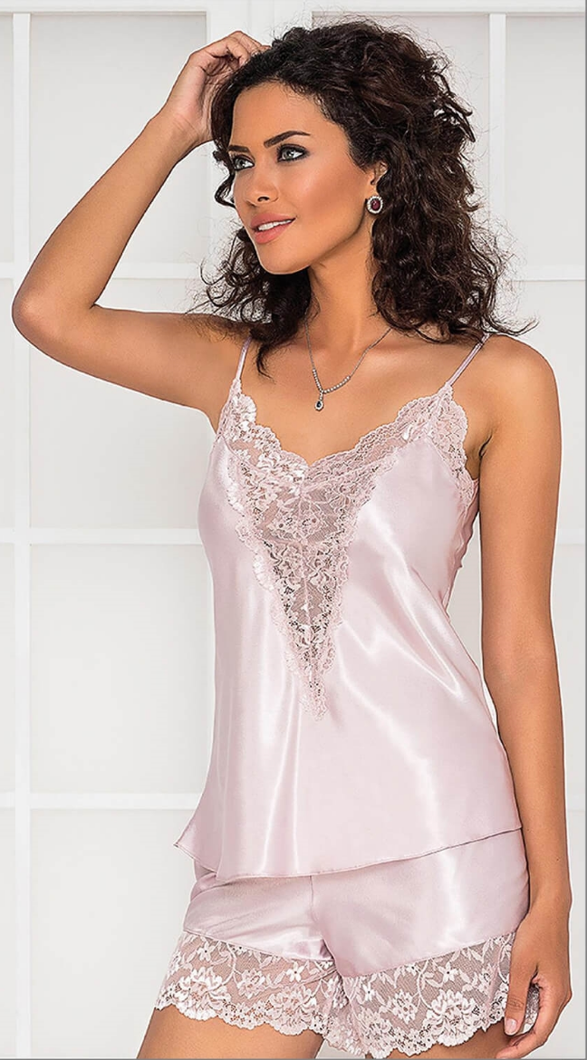 Pierre Cardin Saten Dantelli Şort Babydoll Takım 430 Pudra resmi