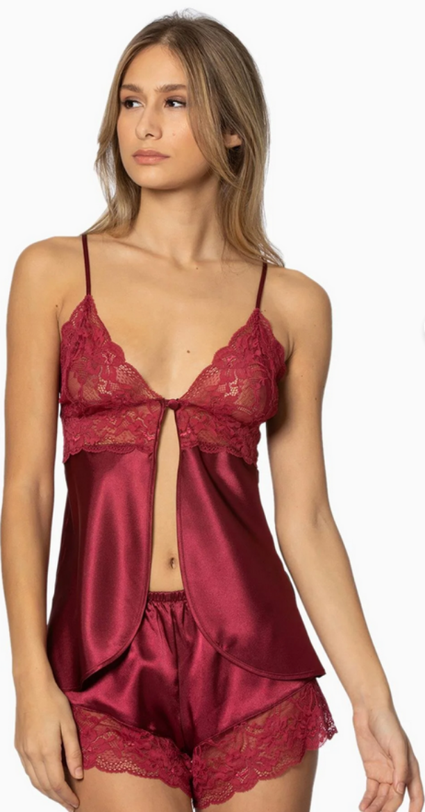 Pierre Cardin Saten Dantelli Şort Babydoll Takım 405 Bordo resmi