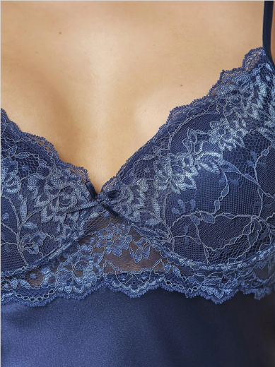 Pierre Cardin Saten Dantelli Şort Babydoll Takım 415 Lacivert resmi