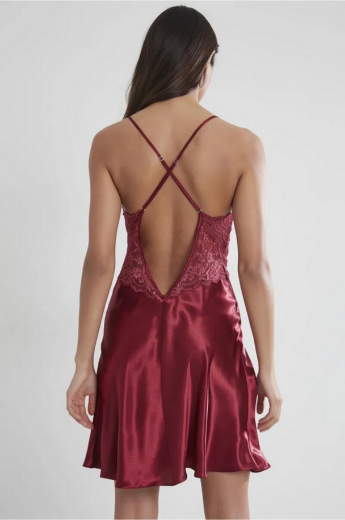 Pierre Cardin Saten Dantelli Kadın Gecelik ve Sabahlık Takımı 4050 Bordo resmi