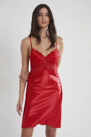 Pierre Cardin Saten Dantelli Kadın Gecelik ve Sabahlık Takımı 4050 Kırmızı resmi