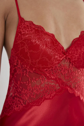 Pierre Cardin Saten Dantelli Kadın Gecelik ve Sabahlık Takımı 4050 Kırmızı resmi