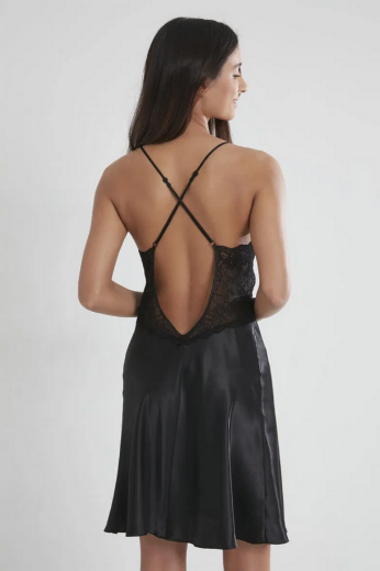 Pierre Cardin Saten Dantelli Kadın Gecelik ve Sabahlık Takımı 4050 Siyah resmi