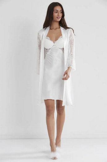 Pierre Cardin Saten Dantelli Kadın Gecelik ve Sabahlık Takımı 4025 Ekru resmi