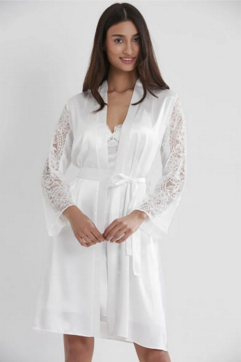 Pierre Cardin Saten Dantelli Kadın Gecelik ve Sabahlık Takımı 4025 Ekru resmi