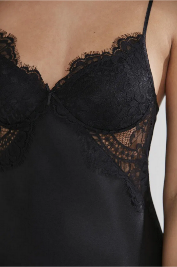 Pierre Cardin Saten Dantelli Kadın Gecelik ve Sabahlık Takımı 4025 Siyah resmi