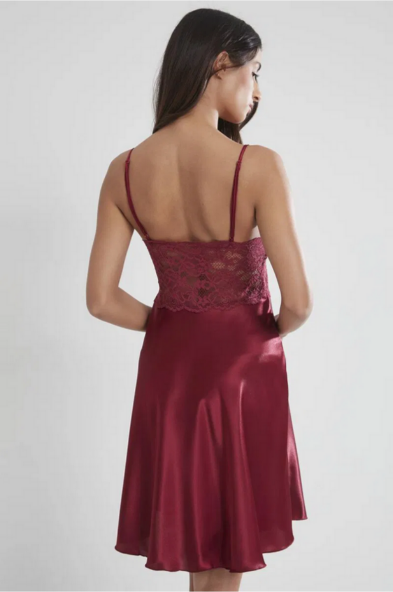 Pierre Cardin Saten Dantelli Kadın Gecelik ve Sabahlık Takımı 4265 Bordo resmi