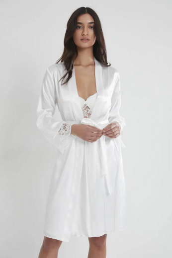 Pierre Cardin Saten Dantelli Kadın Gecelik ve Sabahlık Takımı 4265 Ekru resmi