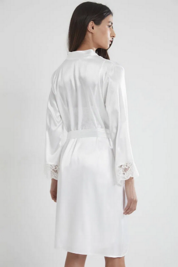 Pierre Cardin Saten Dantelli Kadın Gecelik ve Sabahlık Takımı 4265 Ekru resmi