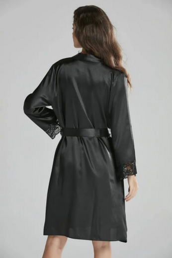 Pierre Cardin Saten Dantelli Kadın Gecelik ve Sabahlık Takımı 4265 Siyah resmi