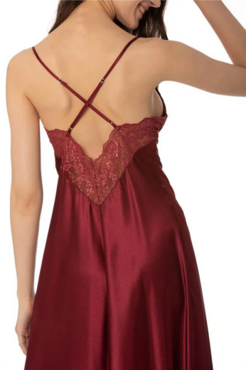 Pierre Cardin Saten Dantelli Kadın Gecelik ve Sabahlık Takımı 4370 Bordo resmi