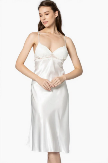 Pierre Cardin Saten Dantelli Kadın Gecelik ve Sabahlık Takımı 4370 Ekru resmi