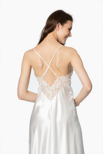 Pierre Cardin Saten Dantelli Kadın Gecelik ve Sabahlık Takımı 4370 Ekru resmi