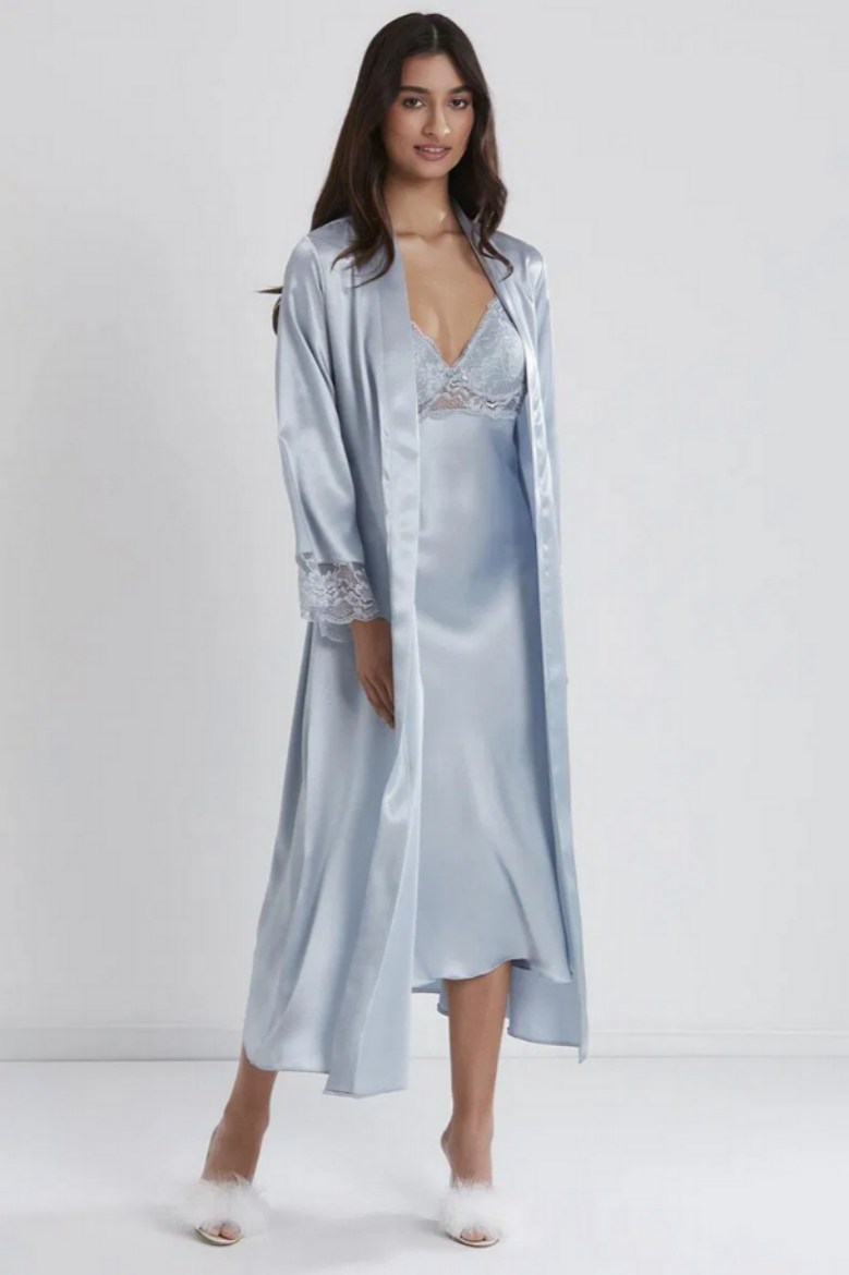 Pierre Cardin Saten Dantelli Kadın Gecelik ve Sabahlık Takımı 4370 Mist resmi