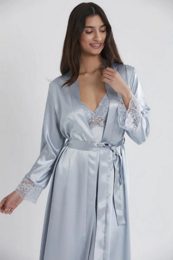 Pierre Cardin Saten Dantelli Kadın Gecelik ve Sabahlık Takımı 4370 Mist resmi
