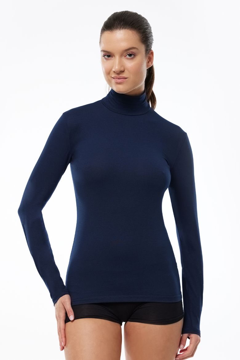 Malabadi Uzun Kollu Yarım Balıkçı Yaka Modal Body 180 Lacivert resmi