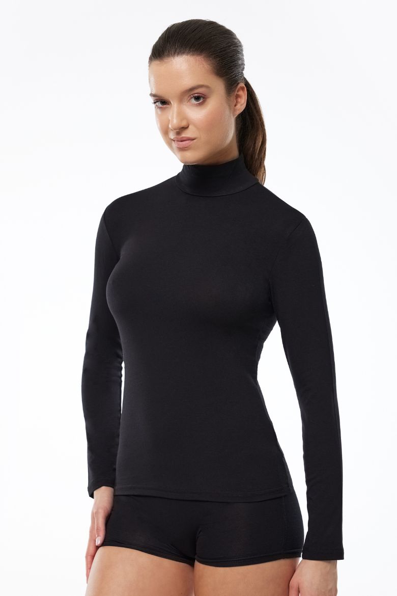 Malabadi Uzun Kollu Yarım Balıkçı Yaka Modal Body 180 Siyah resmi