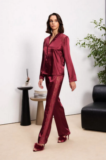 Pierre Cardin Saten Altılı Gelin Çeyiz Seti 6035 Bordo resmi