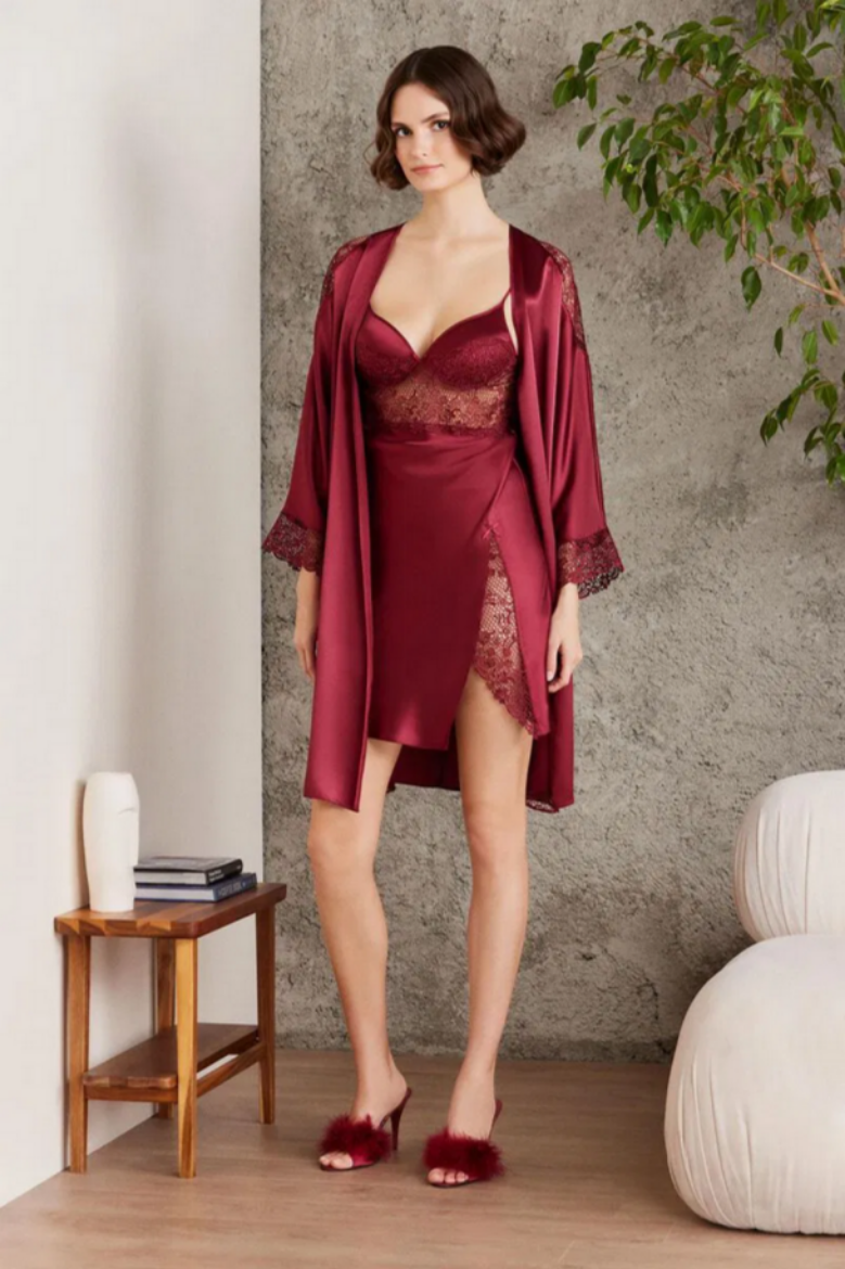 Pierre Cardin Saten Altılı Gelin Çeyiz Seti 6000 Bordo resmi