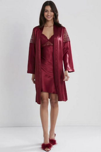 Pierre Cardin Saten Altılı Gelin Çeyiz Seti 6955 Bordo resmi