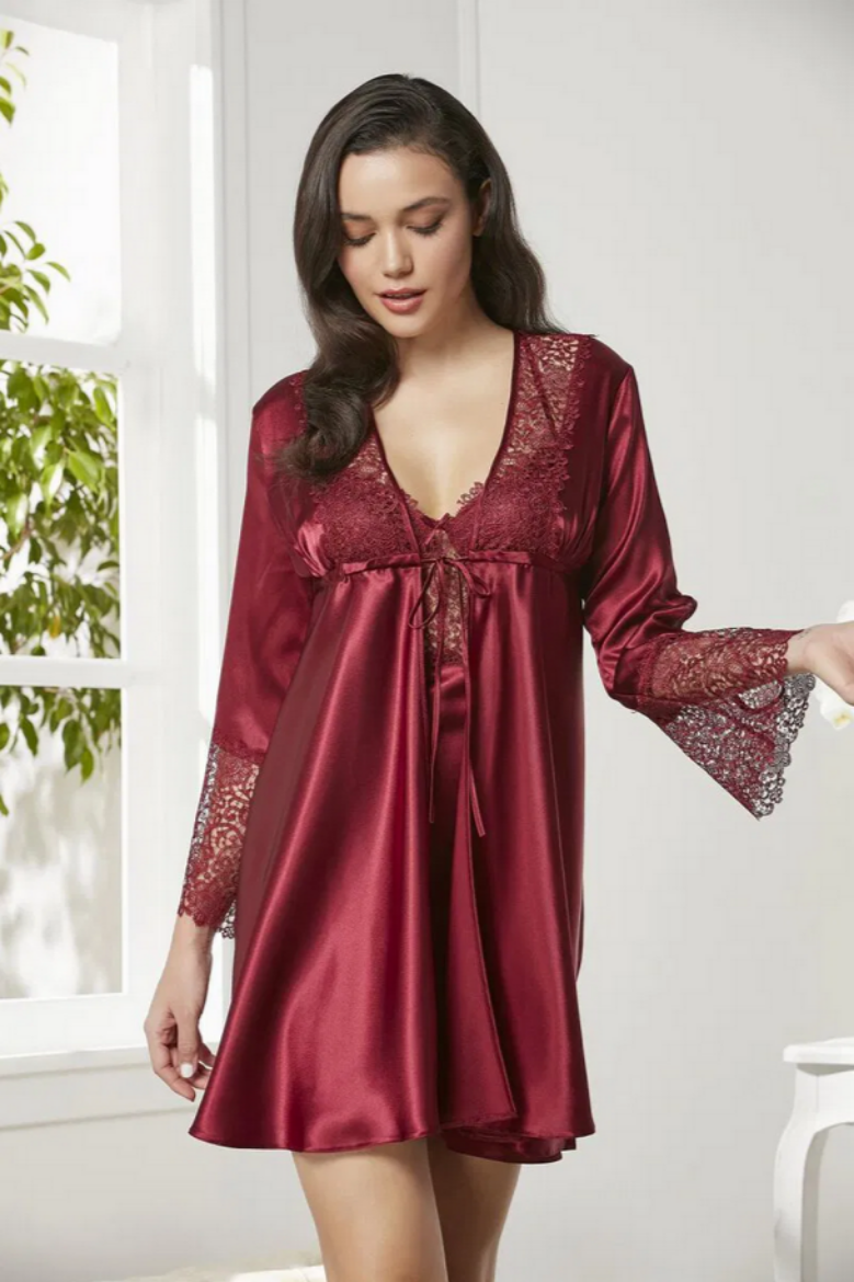 Pierre Cardin Saten Altılı Gelin Çeyiz Seti 6625 Bordo resmi